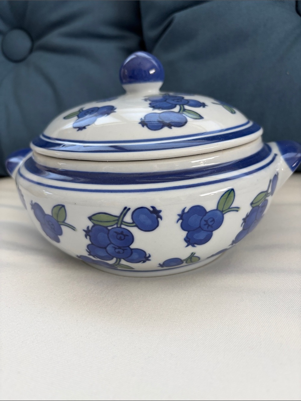Vintage April Cornell Blueberry Ceramic Casserole with Lid